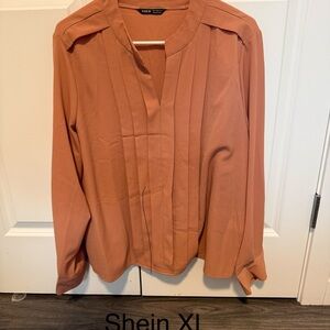 SHEIN Women's Terracotta Pleated Blouse